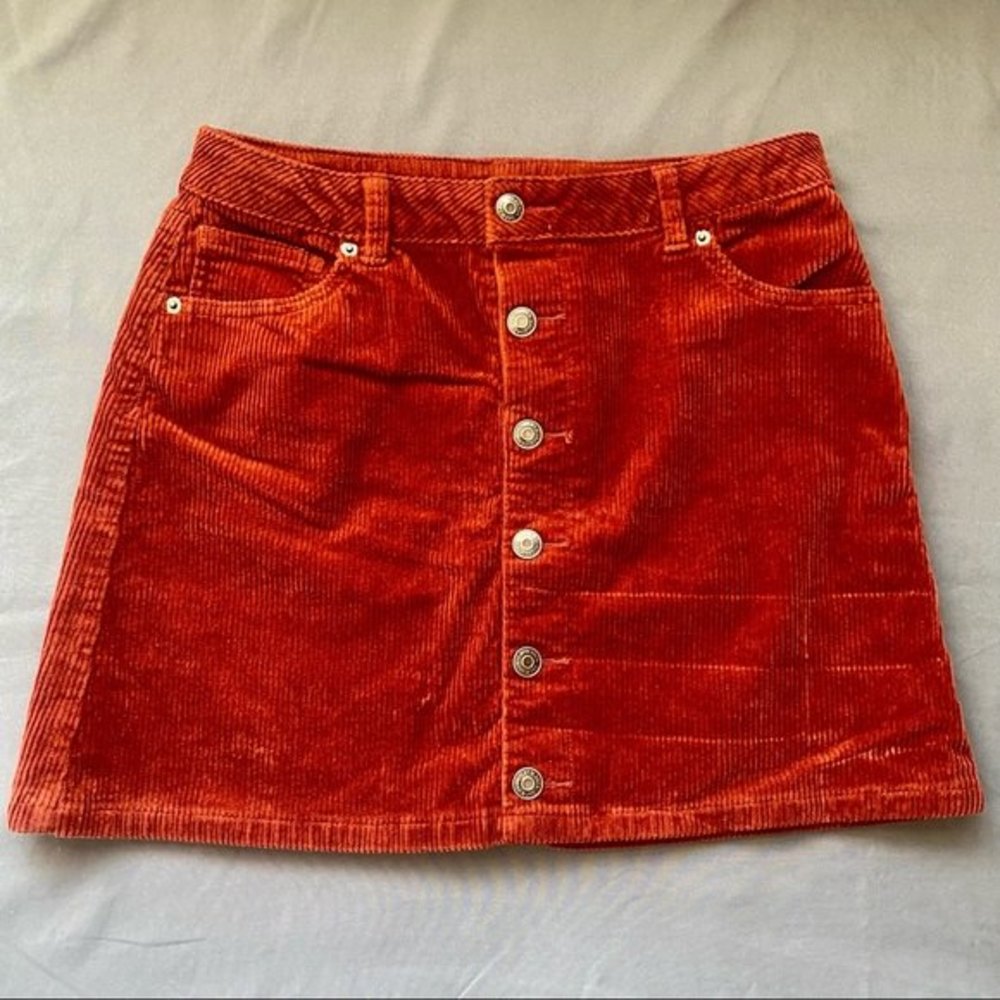 Cat & Jack orange corduroy mini skirt with buttons adjustable girls XL 14/16